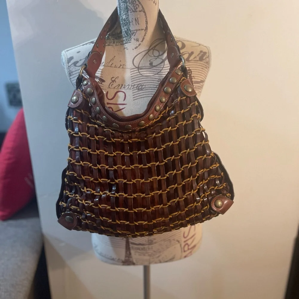 Kooba Brown Leather Studded Hobo Shoulder Bag